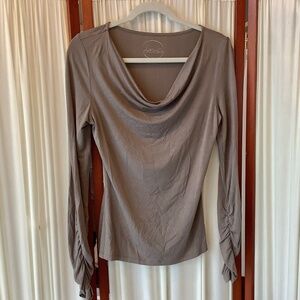 INC International Concepts Womens Top Cowl Neck Ruched Sleeves Taupe Medium